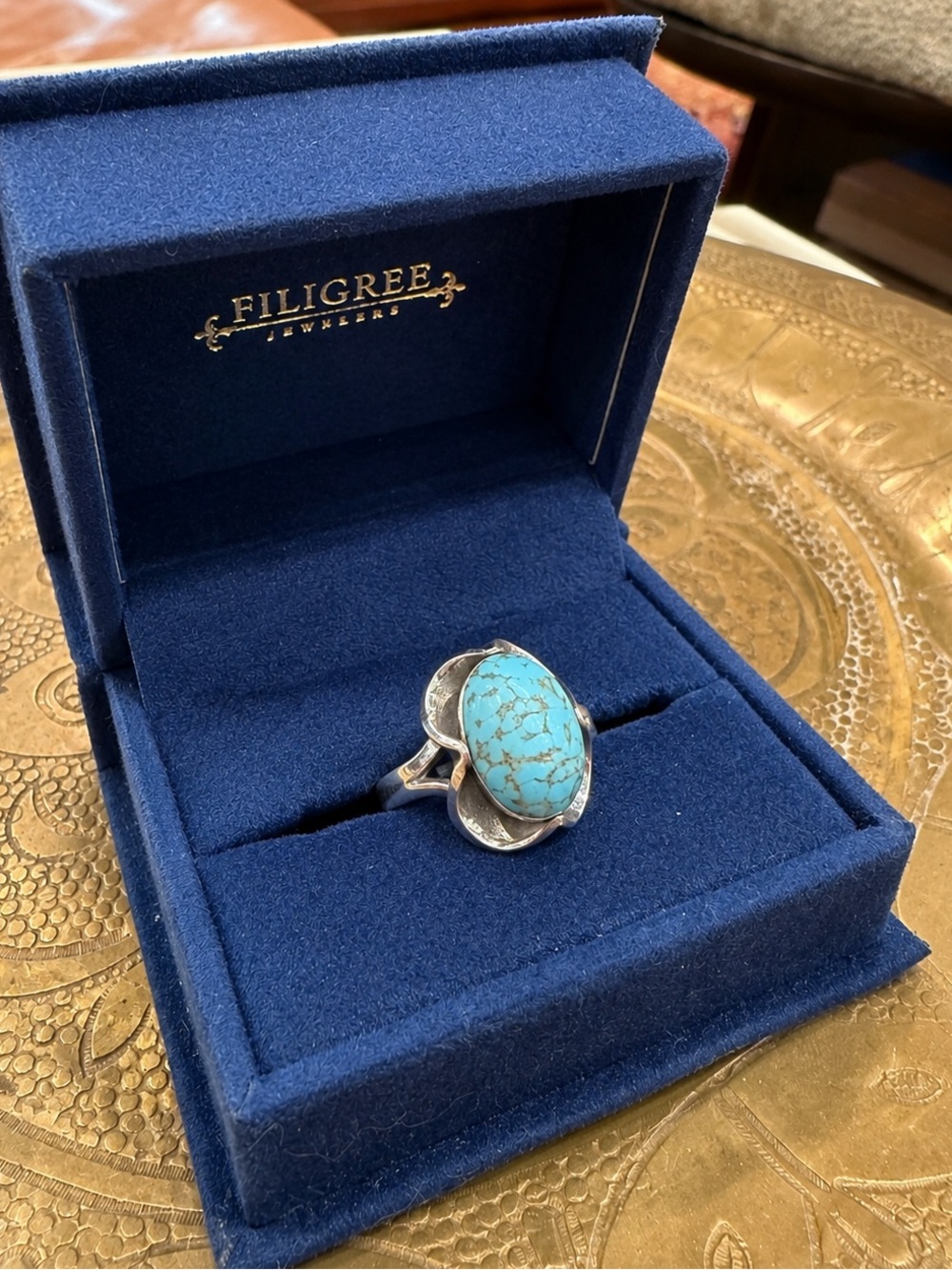 Vintage 925 Sterling Silver Turquoise Statement Ring Size 5.75 Oval Cabochon